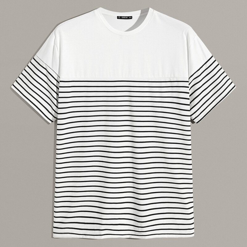 

Guys Drop Shoulder Striped Tee, White