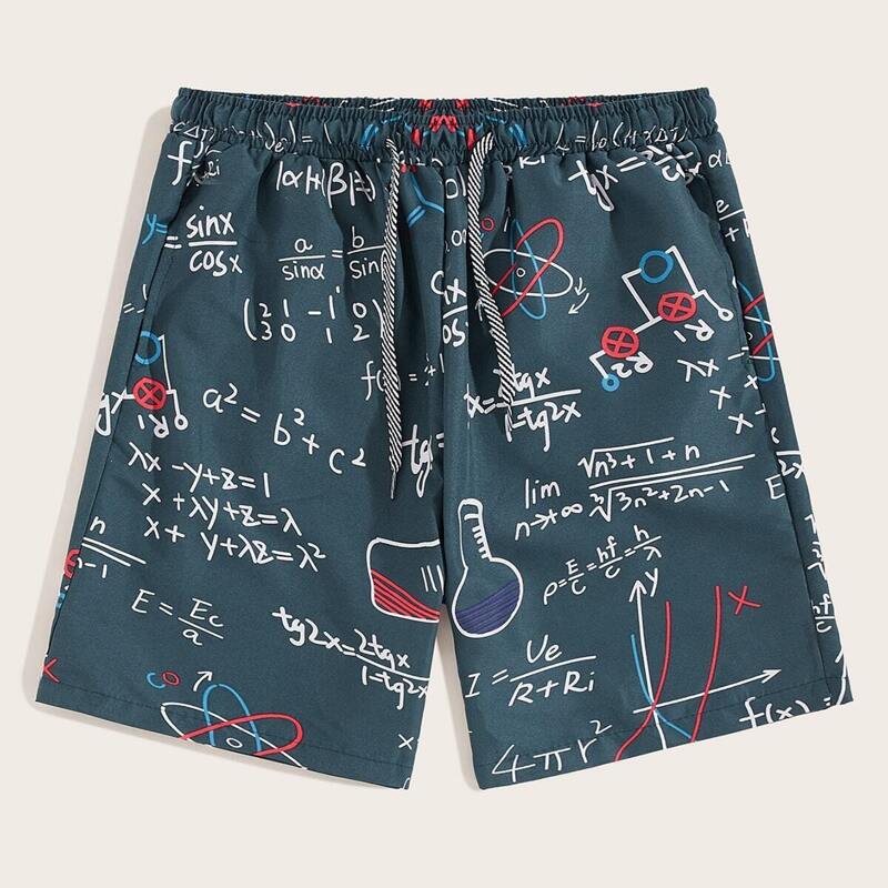 

Guys Letter Print Drawstring Shorts, Blue