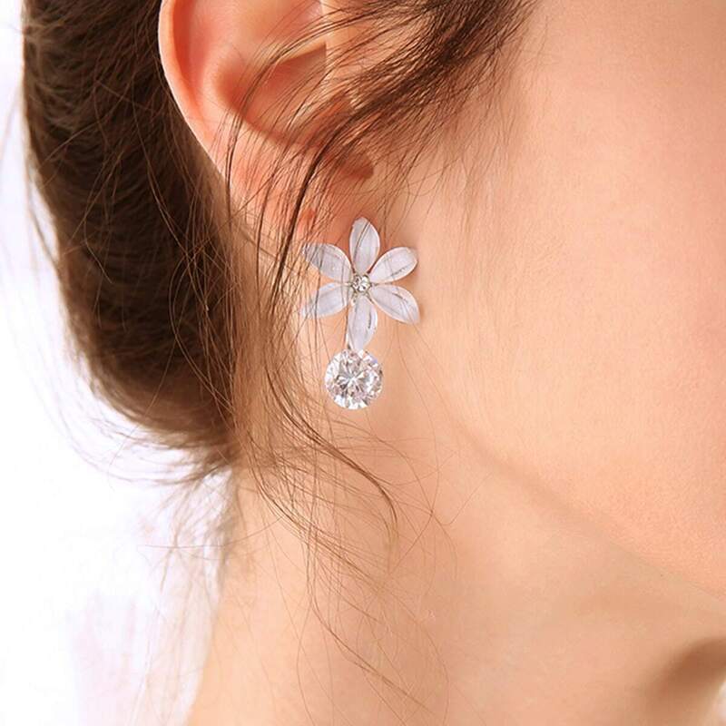 

Rhinestone Decor Flower Shaped Stud Earrings 1pair, White