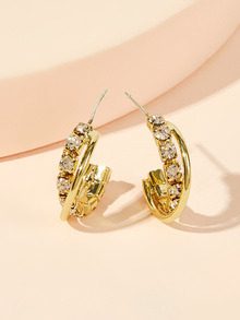 Rhinestone Engraved Half Hoop Earrings 1pair