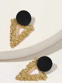 Two Tone Textured Triangle Stud Earrings 1pair - Multicolor - View 1