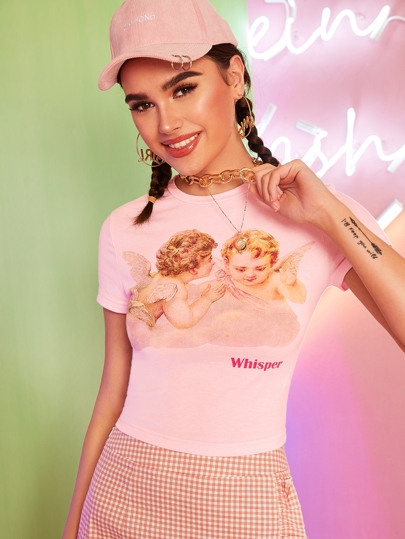 Cherub Graphic Cropped Tee