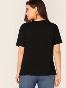 SHEIN Plus V-neck Solid Swing Top - Black - View 2