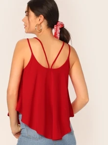SHEIN Essnce Double Strappy Dip Hem Swing Top - Red - View 2
