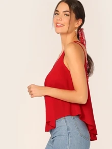 SHEIN Essnce Double Strappy Dip Hem Swing Top - Red - View 3