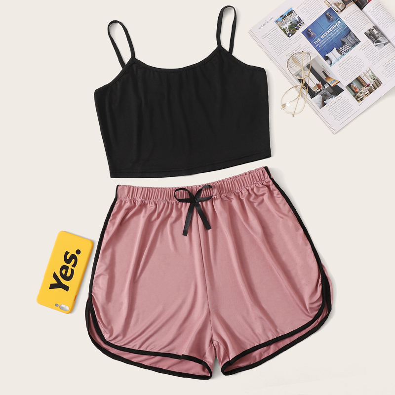 

Cami Top With Contrast Binding Shorts PJ Set, Multicolor