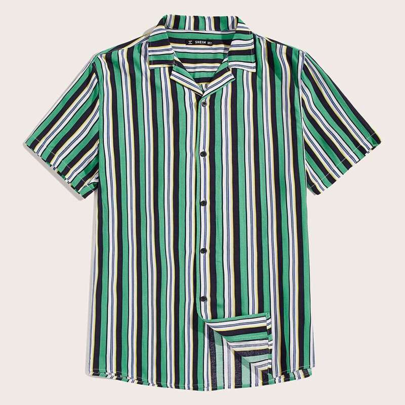 

Guys Revere Collar Striped Shirt, Multicolor
