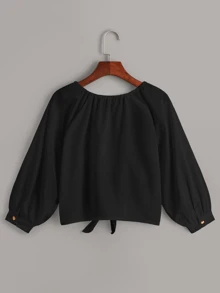 SHEIN LUNE Áo sơ mi Knot màu trơn màu đen Casual - màu đen - Xem 2