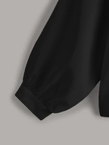 SHEIN LUNE Áo sơ mi Knot màu trơn màu đen Casual - màu đen - Xem 4
