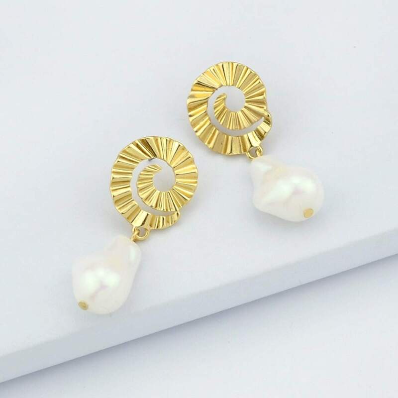 

Spiral Decor Faux Pearl Drop Earrings 1pair, Gold