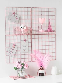 1pc Wall Hanging Decorative Rack, Modern Pink Grid Design Hanging Decoration For Home,Home Decor ,Room Decor,Wall Decor Gifts Birthday Graduation - Pink - View 3