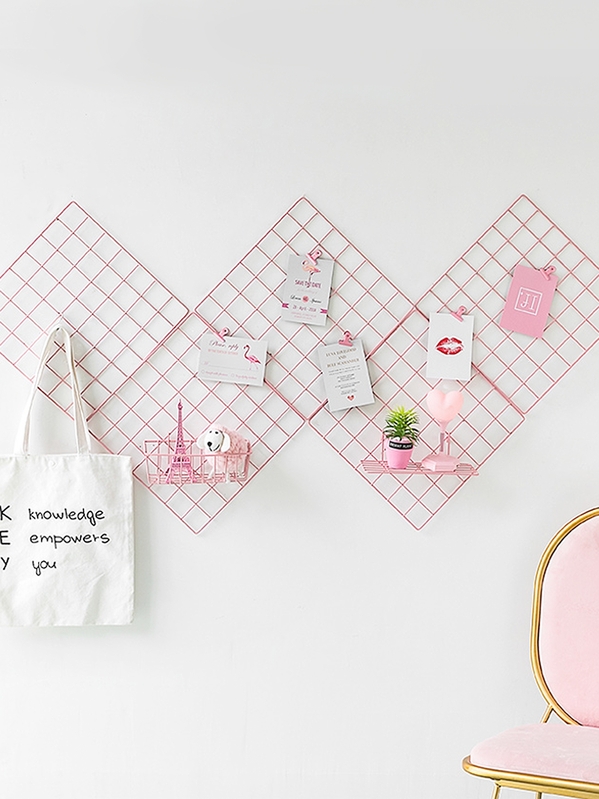 1pc Wall Hanging Decorative Rack, Modern Pink Grid Design Hanging