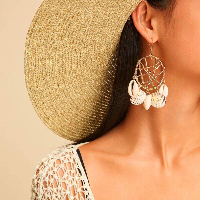 

Dreamcatcher Design Seashell Charm Hoop Earrings 1pair, Multicolor