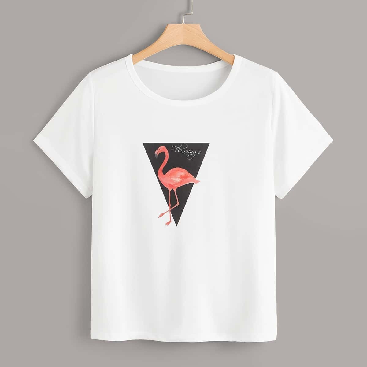 

Plus Letter And Flamingo Print Tee, White