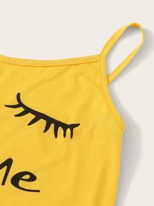 Eyelash & Letter Print Cami Pyjama Set - Mustard Yellow - View 4
