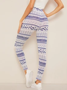 SHEIN LUNE 幾何印花高腰緊身打底褲 - 彩色 - 查看 2