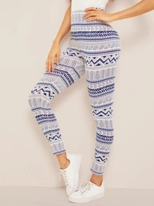 SHEIN LUNE 幾何印花高腰緊身打底褲 - 彩色 - 查看 5