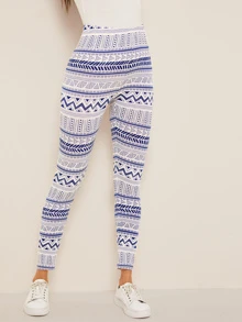 SHEIN LUNE 幾何印花高腰緊身打底褲 - 彩色 - 查看 4