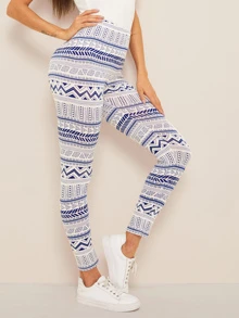 SHEIN LUNE 幾何印花高腰緊身打底褲 - 彩色 - 查看 1