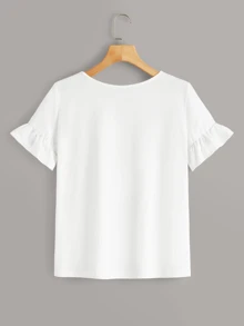 SHEIN LUNE Flounce Sleeve Solid Top - White - View 2
