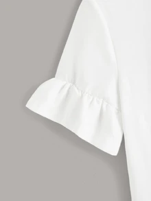 SHEIN LUNE Flounce Sleeve Solid Top - White - View 3