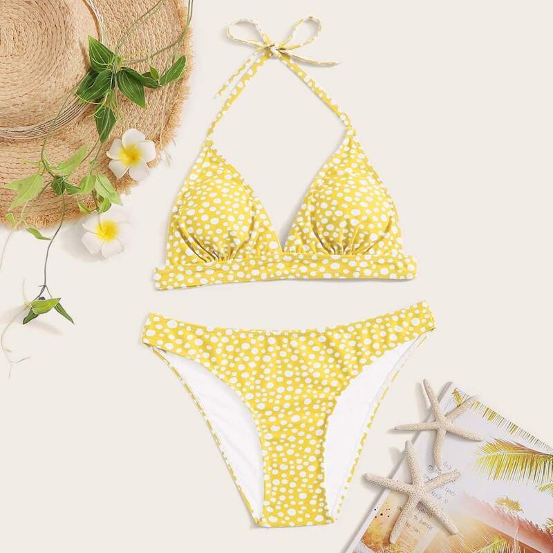 

Dot Halter Bikini Set, Multicolor