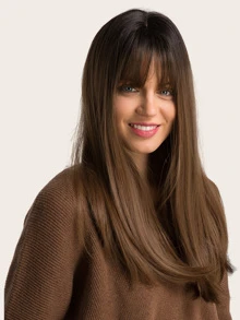 HAIRCUBE 20 Inch Brown Air Fringe Medium Long Straight Hair Ethereal Beautiful Stylish Synthetic Wigs for Women - Mocha Brown - View 2