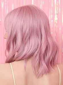 HAIRCUBE 14" Women Short Wavy Curly Wig Light Pink Wig For Cosplay Synthetic Wigs With Bangs Wig Cute Lovely Wigs - Pink - View 3