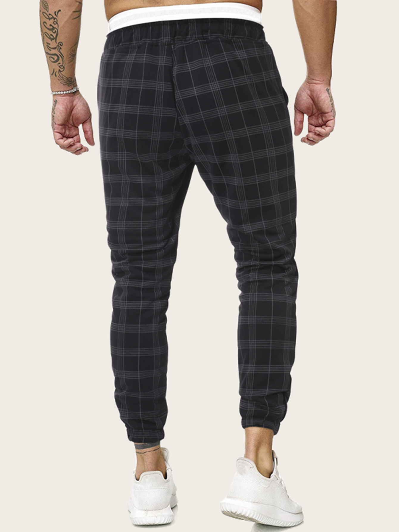 Pantalones de hombres de cuadros de cintura con cordón | Mode de Mujer |  SHEIN España