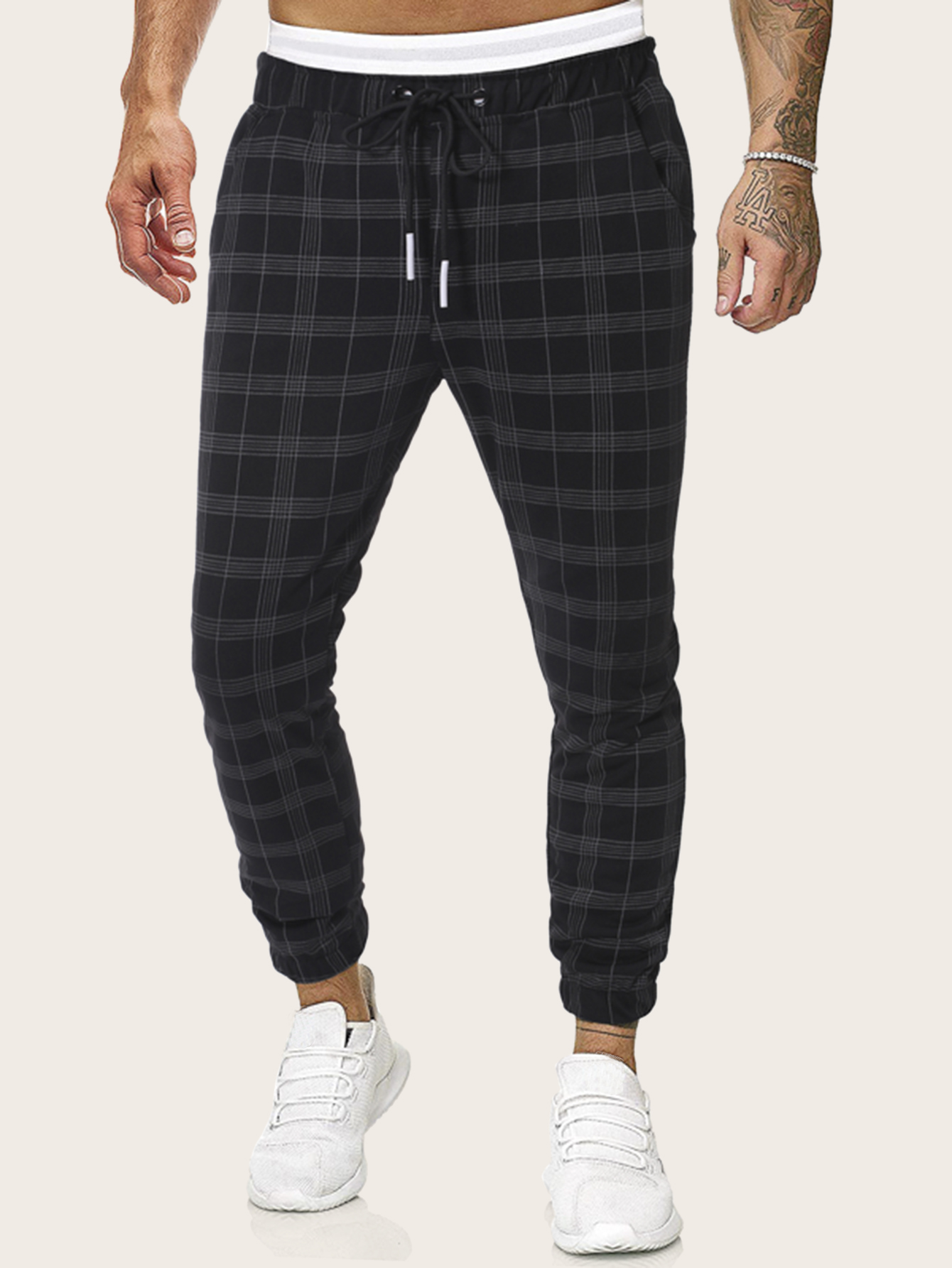 Pantalones de hombres de cuadros de cintura con cordón | Moda de Mujer |  SHEIN México
