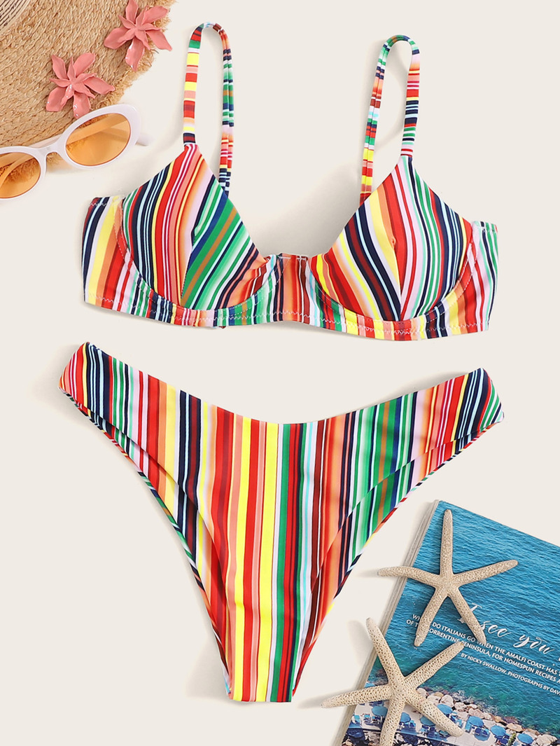 Con Top Rayas Cuello Spaghetti Set De Bikini Tira Alto uPkXZiTO