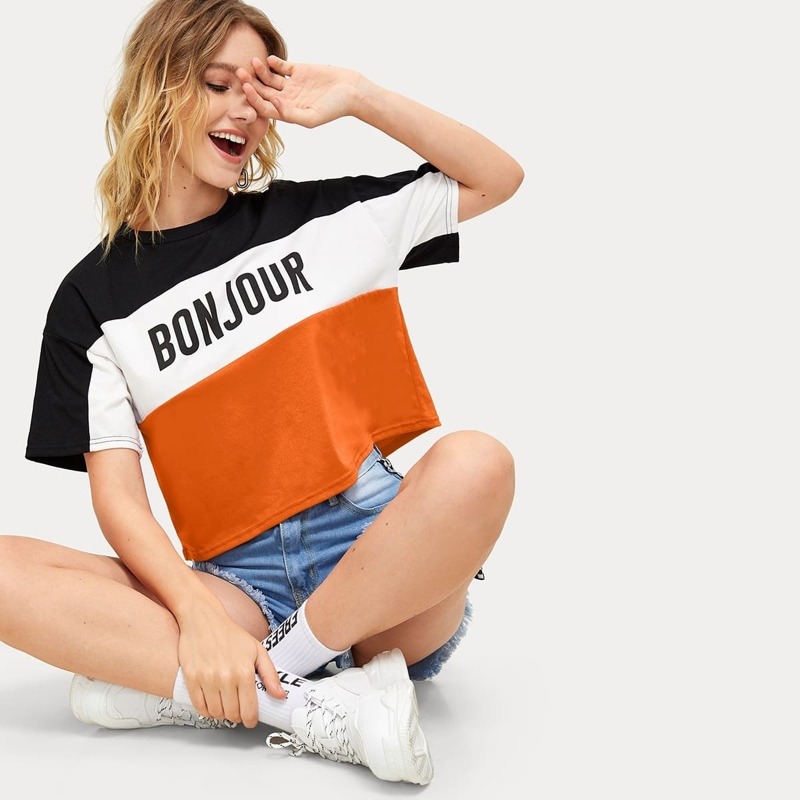 

Cut And Sew Letter Print Tee, Multicolor