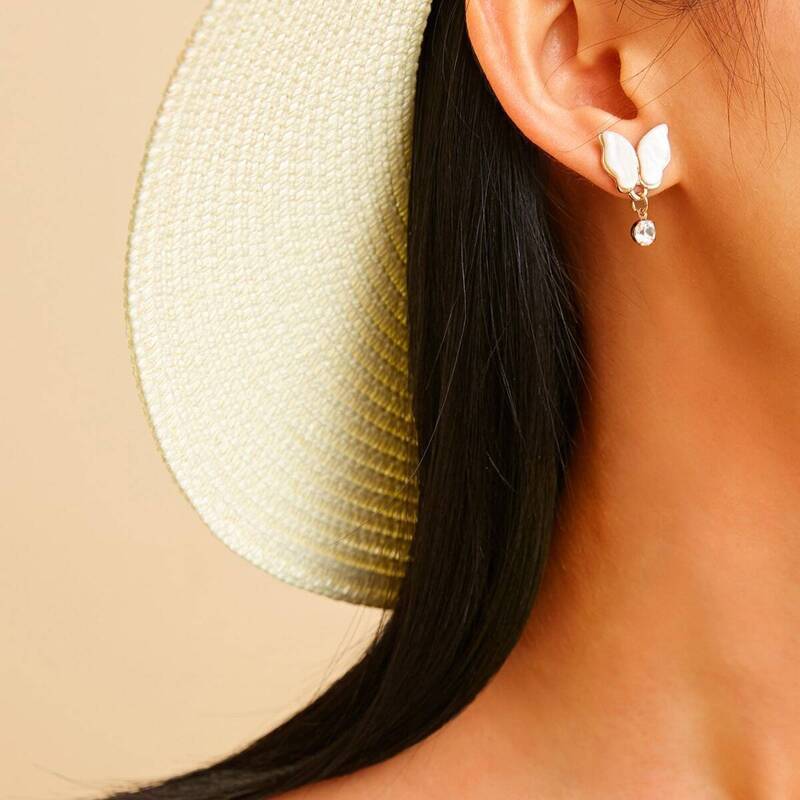 

Butterfly Shaped Drop Earrings 1pair, White