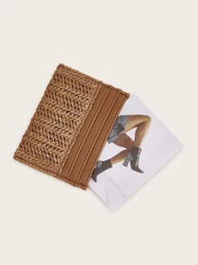 Bolso tejido con soporte para tarjetas, perfecto para viajes de verano, playa, ligero y portátil para tarjetas de crédito y de identificación, trabajadores de cuello blanco, mujeres, vacaciones, aniversario, regalo de cumpleaños, accesorios de regalo - Marrón - Ver 5