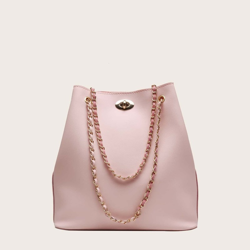 

Twist Lock Tote Bag With Chain Strap, Pink
