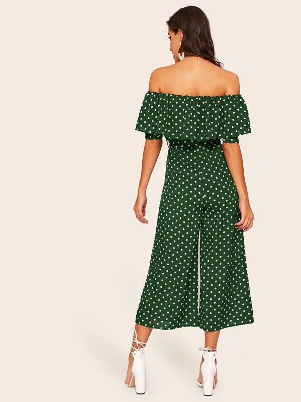 polka dot bardot jumpsuit