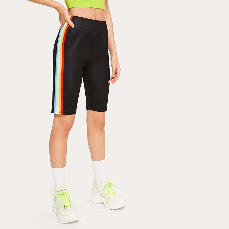 

Rainbow Stripe Cycling Shorts, Black