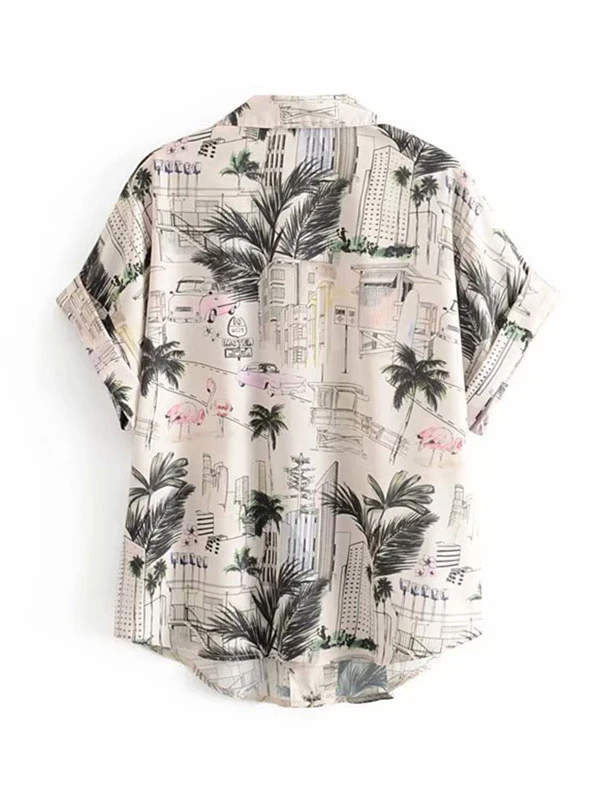 Camisa con estampado tropical de flamenco | Mode de Mujer Camisa con estampado tropical de flamenco | Mode de Mujer
