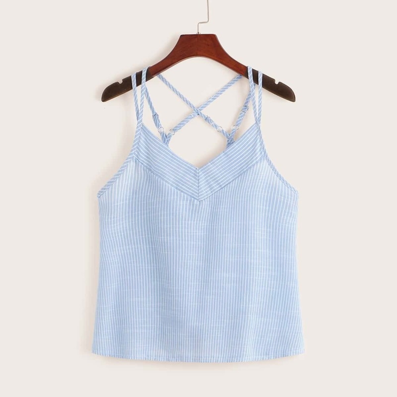 

Criss-cross Stripe Cami Top, Blue