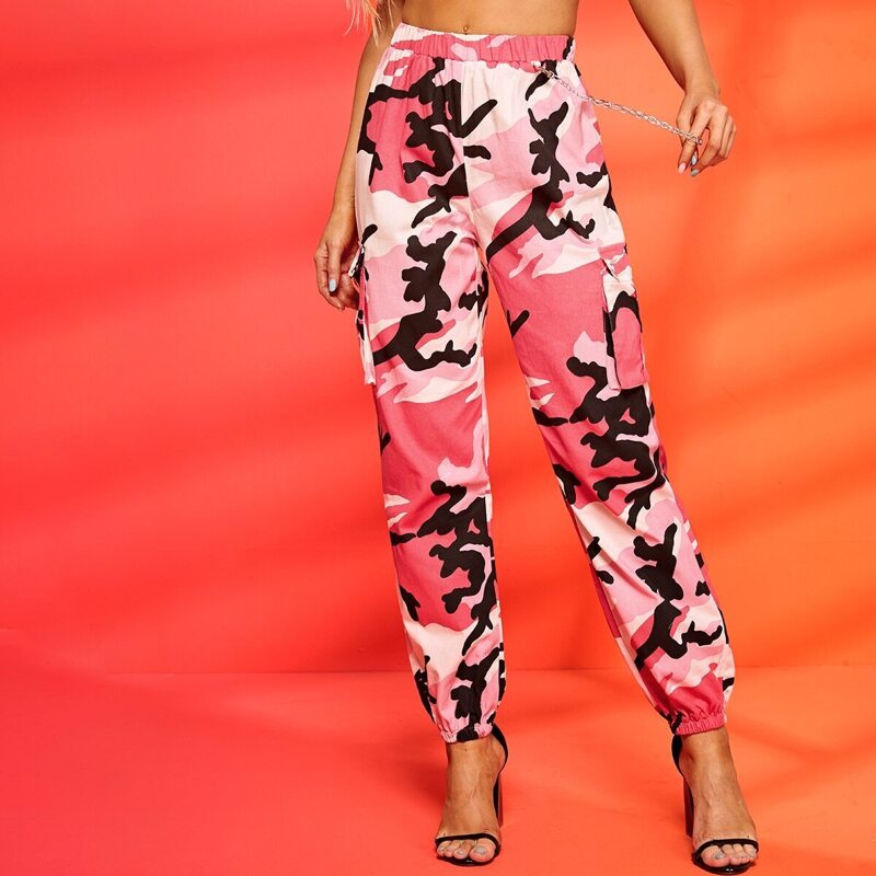 

Chain Detail Flap Pocket Camo Cargo Pants, Multicolor