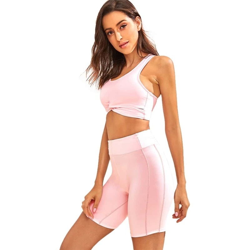 

Twist Crop Top With Cycling Shorts, Pink