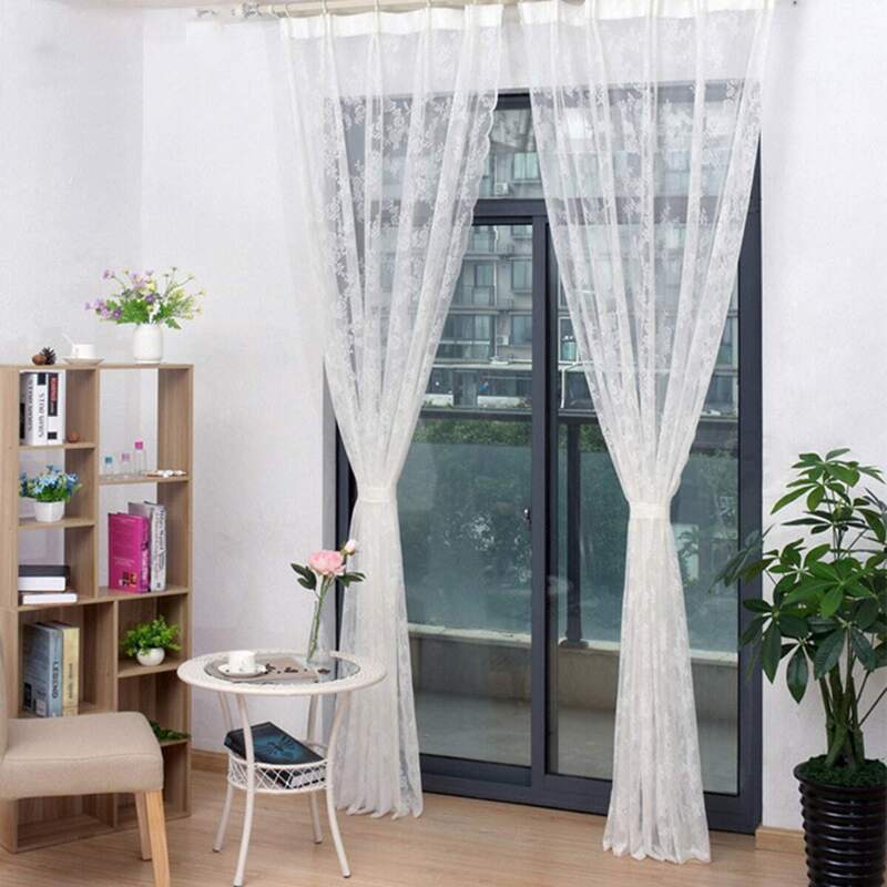 

1pc Lace Sheer Curtain, White