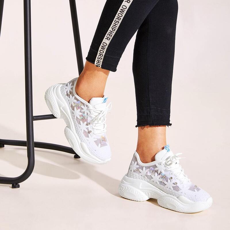 

Floral Applique Chunky Sole Trainers, White
