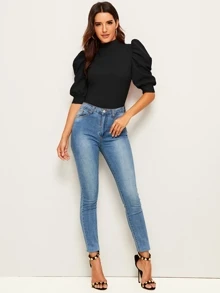 Mulvari Camisa de manga farol exagerada - Negro - Ver 4