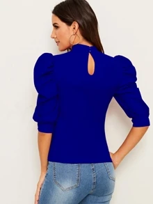 Seusyu Exaggerate Puff Sleeve Blouse - Royal Blue - View 2