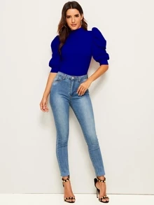 Seusyu Exaggerate Puff Sleeve Blouse - Royal Blue - View 4