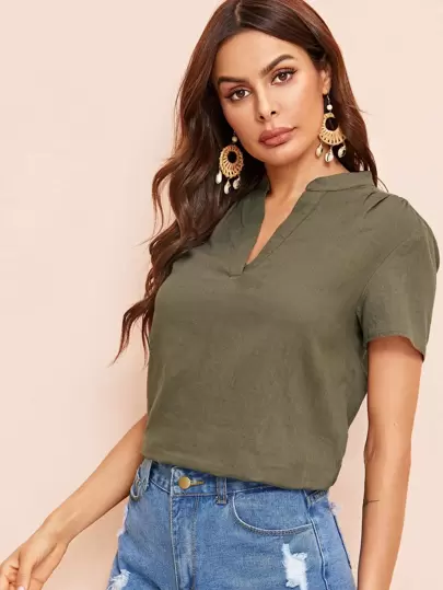 SHEIN V形領素色上衣