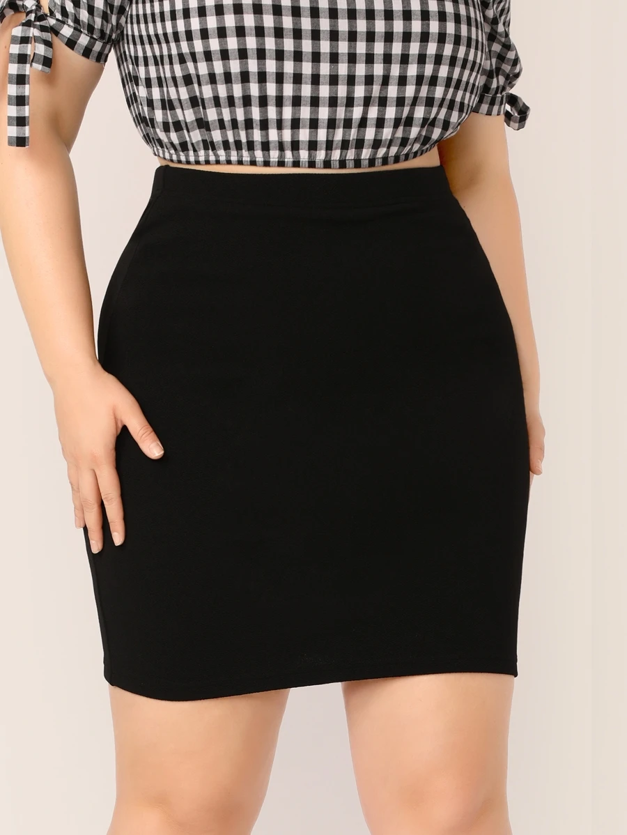 SHEIN Essnce Plus Elastic Waist Solid Pencil Skirt