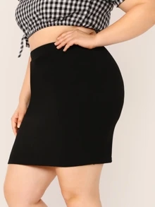 SHEIN Essnce Plus Elastic Waist Solid Pencil Skirt