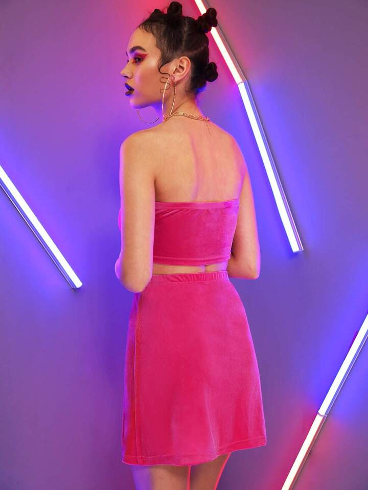 Our Velvet Tube Crop Top Split Skirt Set is such a vibe ROMWE